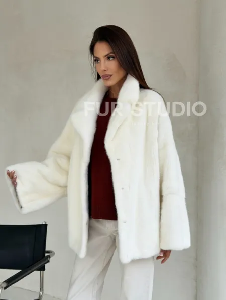 Шуба автоледи из белой норки NAFA MINK - роспуск - фото 9