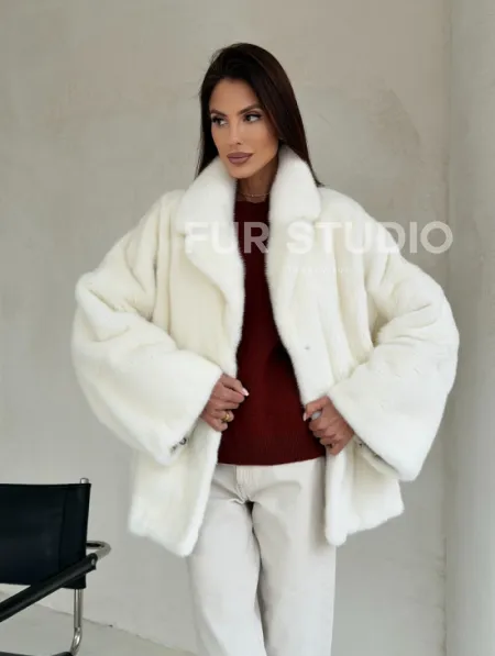 Шуба автоледи из белой норки NAFA MINK - роспуск - фото 8