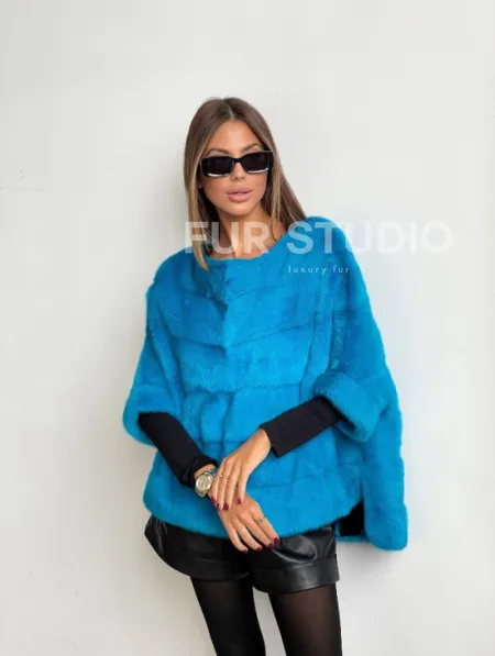 Свитер из меха норки в цвете лагуна - фото 1