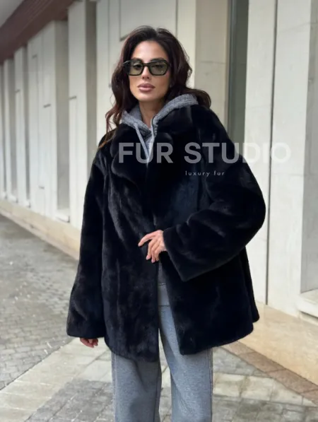 Полушубок женский из норки - черный - фото 10