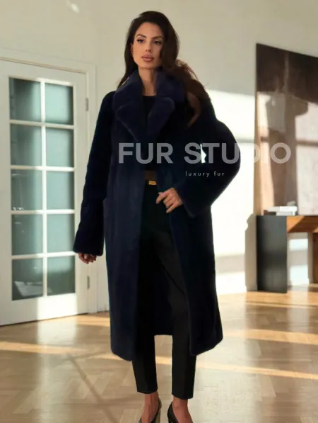 Норковая шуба темно-синего цвета - фото 9