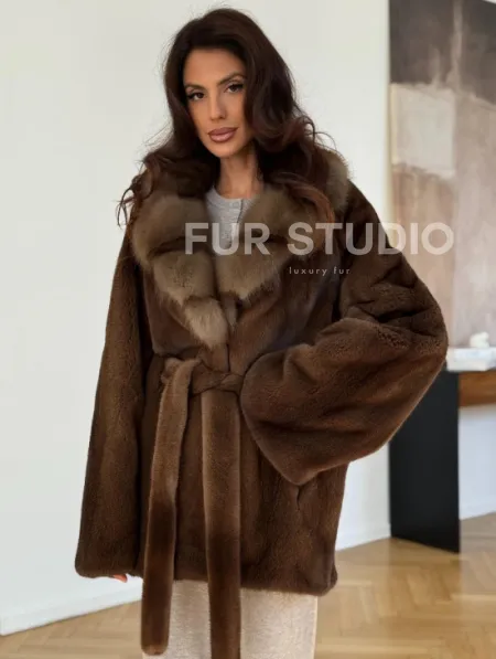 Норковый полушубок - цвет соболь - фото 0