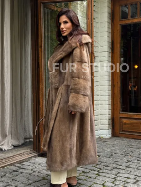 Шуба норковая с капюшоном - цвет пастель - фото 5