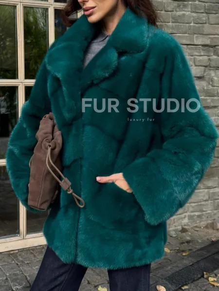 Полушубок норковый - цвет изумруд - фото 2