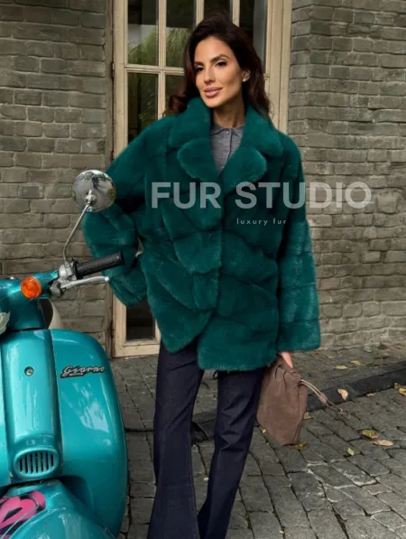 Полушубок норковый - цвет изумруд - фото 7