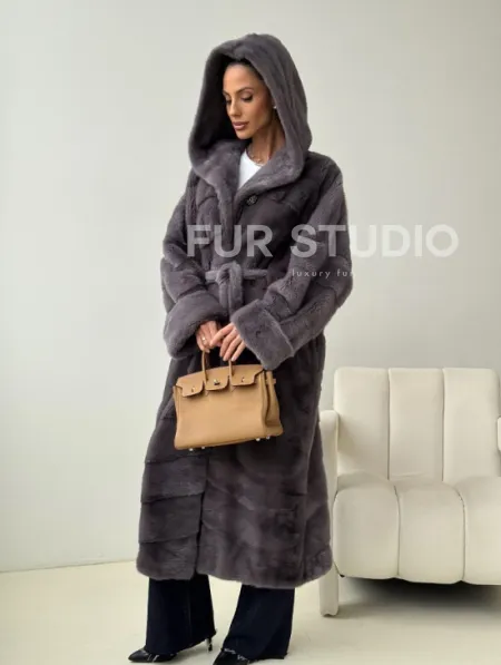 Длинная норковая шуба - капюшон кобра - фото 9