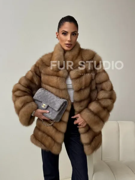 Шуба из куницы - стойка воротник - фото 9