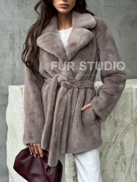 Норковая шуба - жакет с поясом - фото 2