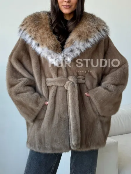 Норка - шуба летучая мышь с капюшоном рысь - фото 3