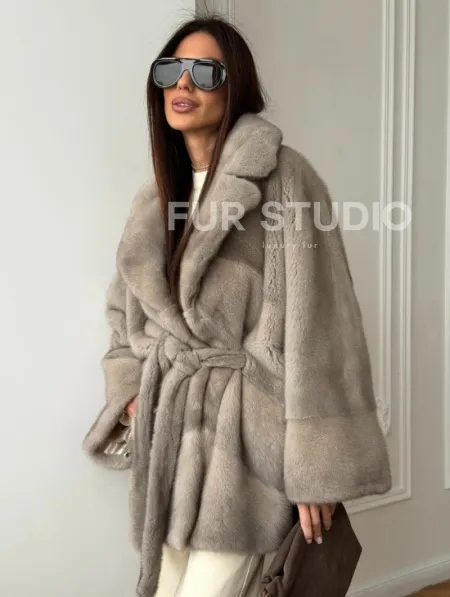 Норковый полушубок в натуральном цвете Silver - фото 12