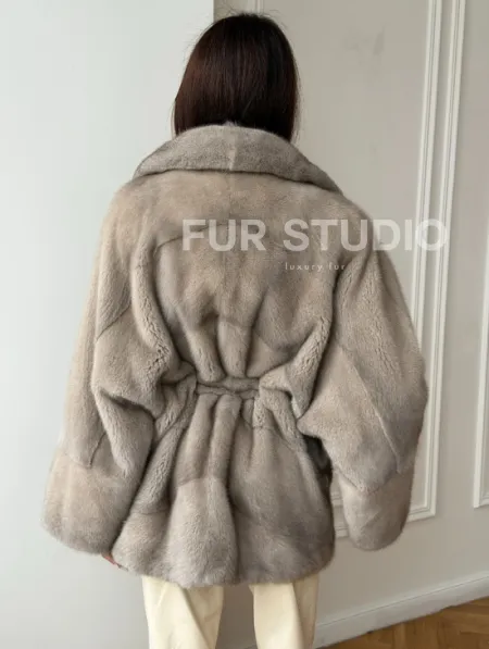 Норковый полушубок в натуральном цвете Silver - фото 9