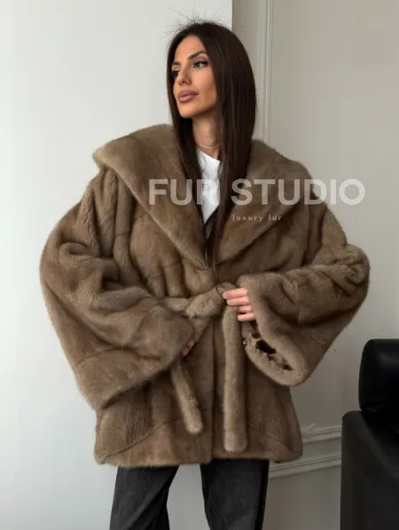 Норковая шуба пастель с капюшоном - фото 11