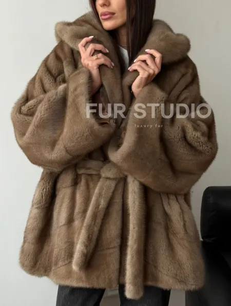 Норковая шуба пастель с капюшоном - фото 3