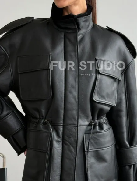 Черная куртка - дубленка из испанского мериноса - фото 1