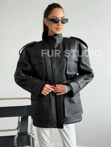 Черная куртка - дубленка из испанского мериноса - фото 0