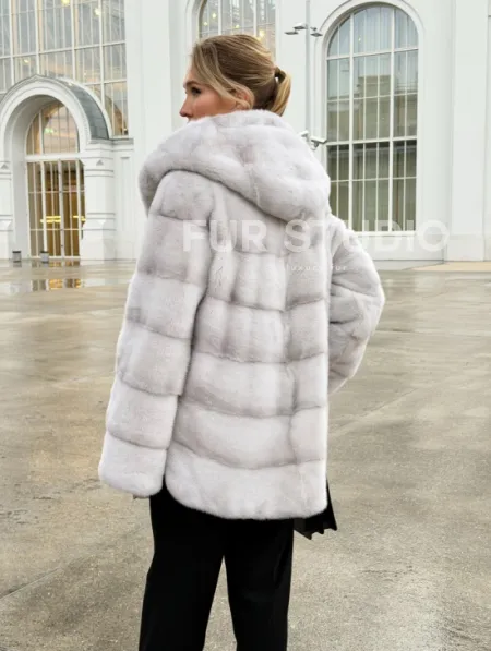 Белая норковая шуба с капюшоном - автоледи - фото 11
