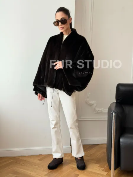 Короткая норковая шуба - пончо - фото 6