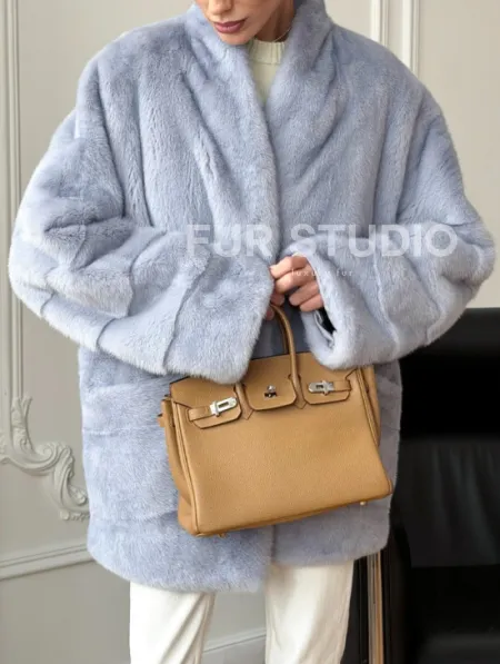 Голубая норковая шуба - жакет - фото 2