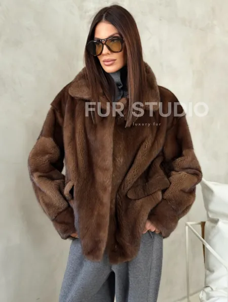 Короткая норковая шуба под соболь - фото 7