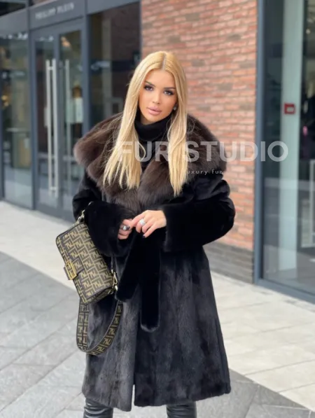 Норковая шуба с капюшоном из меха соболя  седена 1/2 - фото 4
