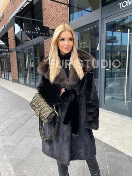 Норковая шуба с капюшоном из меха соболя  седена 1/2 - фото 3