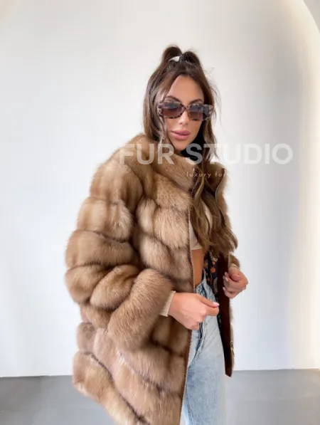 Шуба из куницы на молнии - фото 0