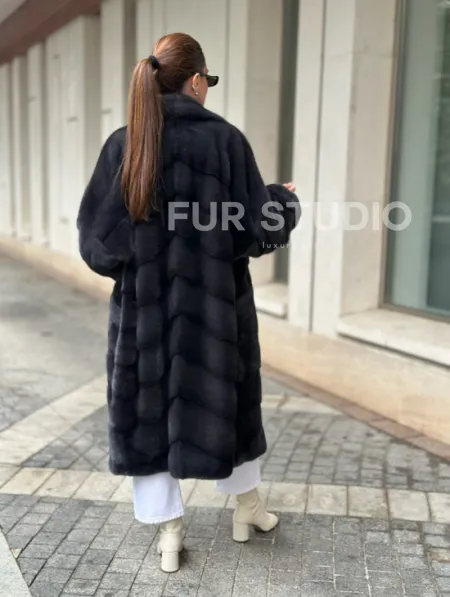 Шуба норковая кимоно - темный графит - фото 7