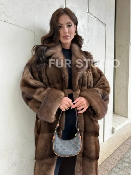 Норковая шуба NAFA соболиного натурального цвета - фото 0