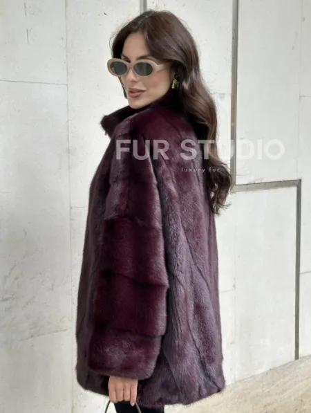 Женская норковая курточка - цвет бордо - фото 2