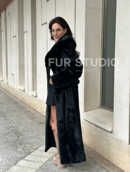 Черная норковая шуба NAFA MINK с поясом в пол - фото 14