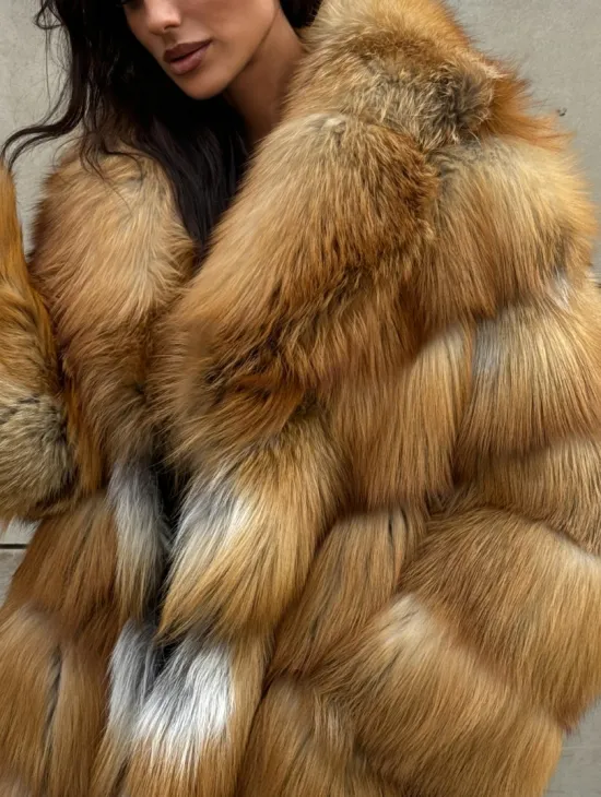 Vintage шуба диагональ из меха лисы Gold Fox, английский воротник - фото 2