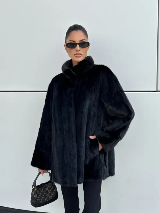 Норковая шуба полупальто из меха норки стойка воротник - фото 7