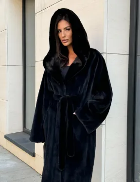 Норка кимоно BLACKGLAMA роспуск, капюшон кобра - фото 7