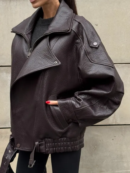 Стильная женская куртка из натуральной зернистой кожи COLLECTION DARK BURGUNDY - фото 2