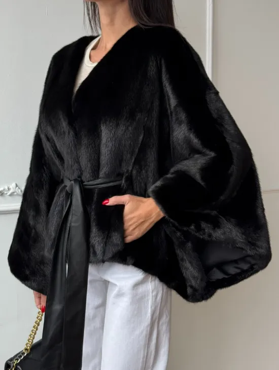 Черная натуральная норковая шуба летучка - фото 1