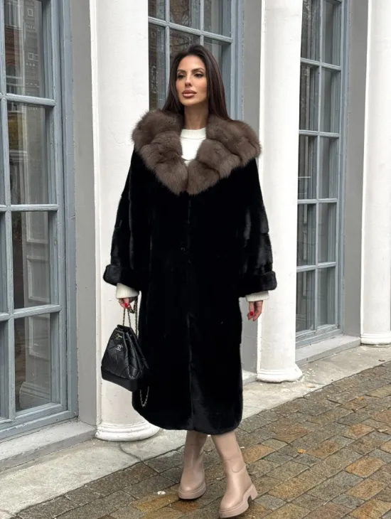 Шуба норковая PREMIUM NAFA капюшон кобра из меха куницы - фото 9