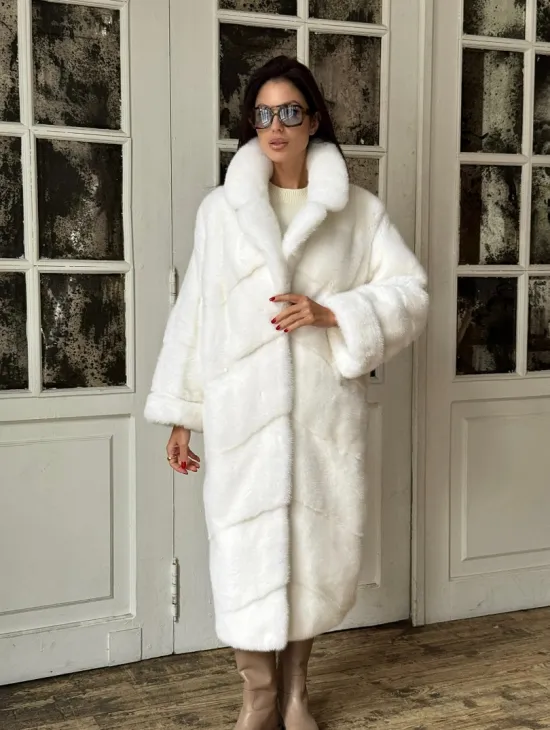 Эксклюзивная белая норковая шуба NAFA LUX английский воротник - фото 0