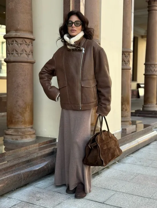 Коричневая женская дубленка из натуральной винтажной кожи - фото 9