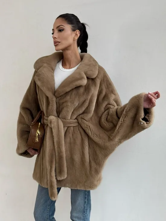 Шуба норковая SAGA FURS летучая мышь в натуральном цвете пастель - фото 5