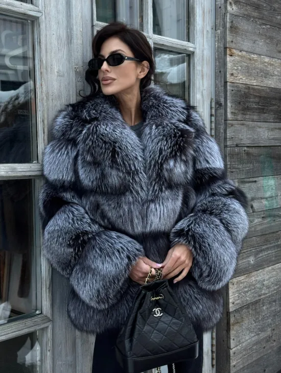 Шикарный полушубок из чернобурки Premium collection, английский воротник - фото 11