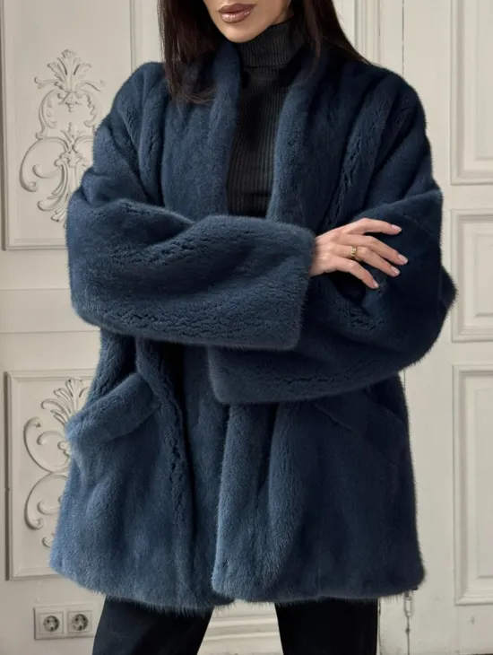 Женский меховой жакет из скандинавской норки с V-образным воротником - фото 1