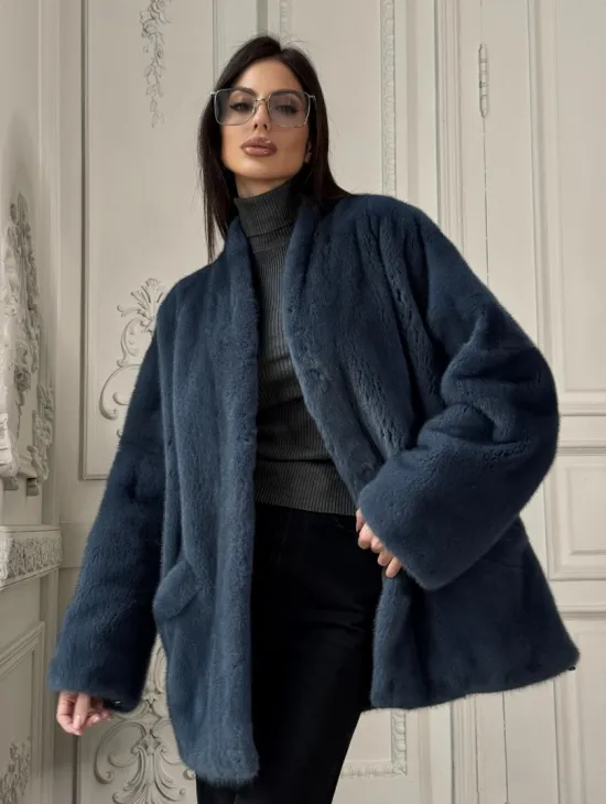 Женский меховой жакет из скандинавской норки с V-образным воротником - фото 0