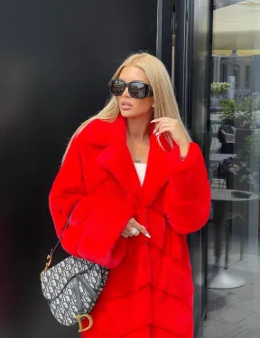 Шуба из норки Velvet в красном цвете - фото 1