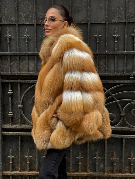 Шуба - пончо из меха рыжей (огненной) лисы - фото 4