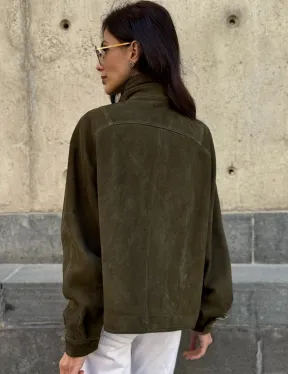 Женский замшевый блейзер - стойка воротник - фото 5