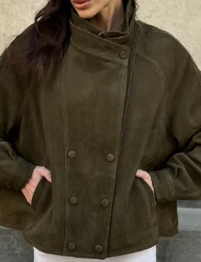 Женский замшевый блейзер - стойка воротник - фото 2