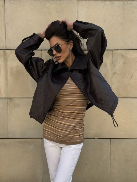 Короткая куртка оверсайз из натуральной кожи Joomba - фото 10