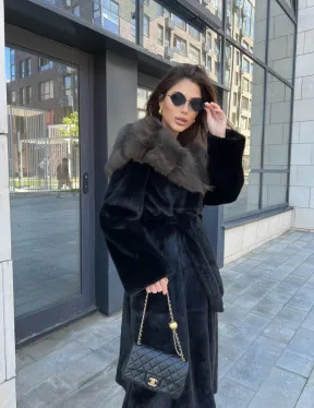 Норковая шуба с капюшоном из куницы -  BlackGlama - фото 6