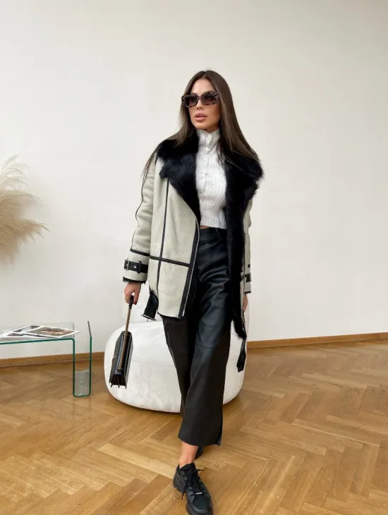 Дубленка на мехе тосканы в цвете Grey - фото 2