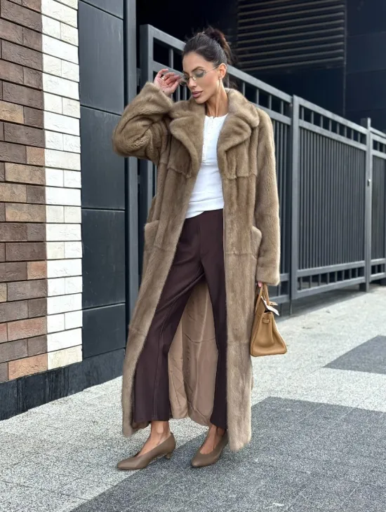 Женская длинная норковая шуба Pastel - фото 11